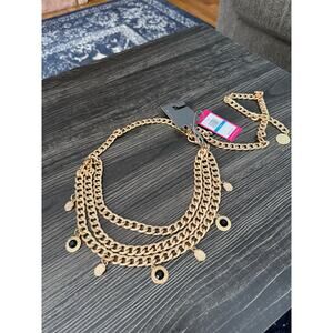 NWT Vince Camuto Chained Triple Belt with Gems and Coins Tassels Sz. L/XL